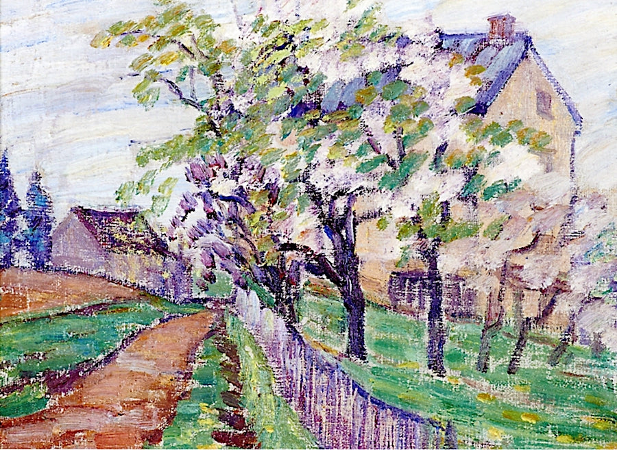 Country Road with House and Barn, vintage artwork by Maude Drein Bryant, 12x8" (A4) Poster