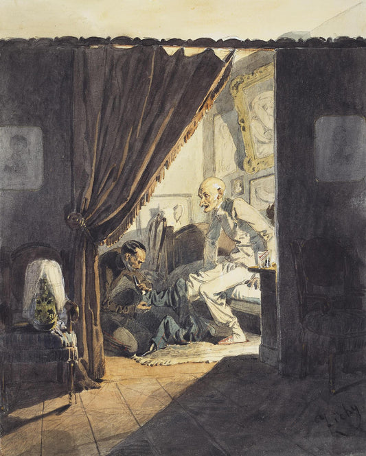 A General at Bedtime, vintage artwork by Mihály Zichy, 12x8" (A4) Poster