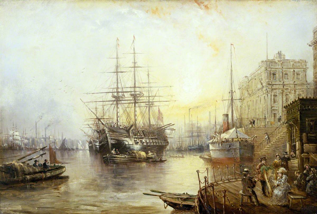 View of Greenwich in 1877 Showing the Training Ship HMS 'Warspite', vintage artwork by Claude T. Stanfield Moore, 12x8" (A4) Poster