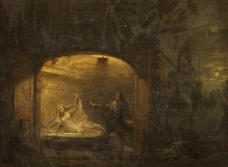 David Garrick as Romeo at Juliet's Tomb (from Shakespeare's 'Romeo and Juliet'), vintage artwork by Benjamin Wilson, 12x8" (A4) Poster