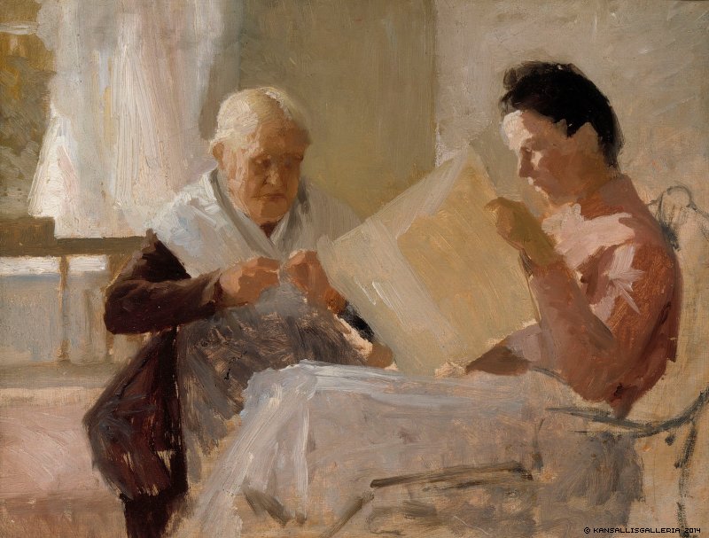 Annie Edelfelt with Fredrika Snygg, vintage artwork by Albert Edelfelt, 12x8" (A4) Poster
