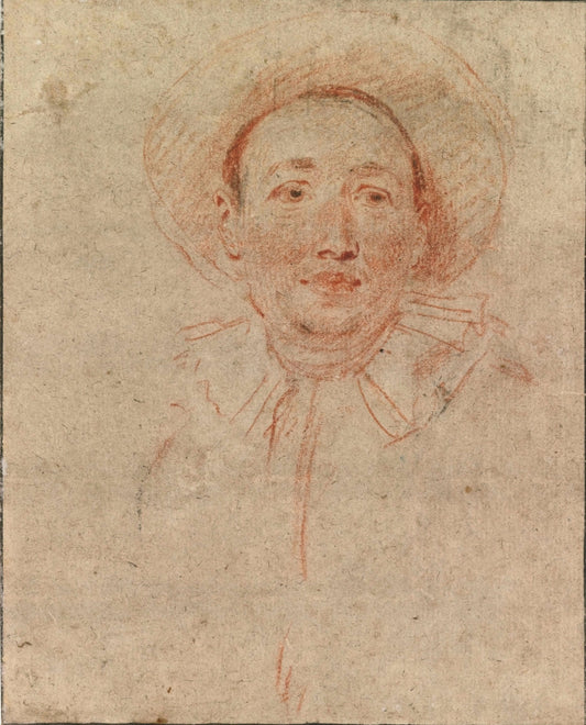 Bust of an Actor Dressed as Pierrot, vintage artwork by Attributed to Jean-Antoine Watteau, 12x8" (A4) Poster