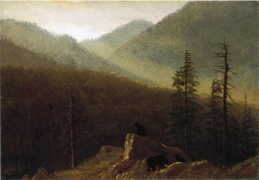 Bears in the Wilderness, vintage artwork by Albert Bierstadt, 12x8" (A4) Poster