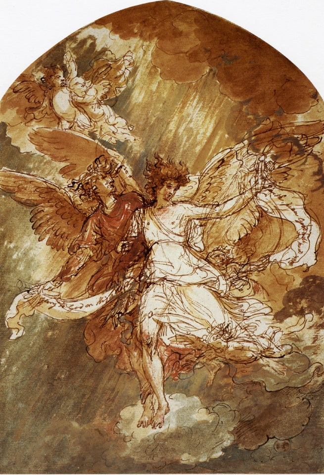 Angels Announcing the Birth of Our Savior, vintage artwork by Benjamin West, 12x8" (A4) Poster