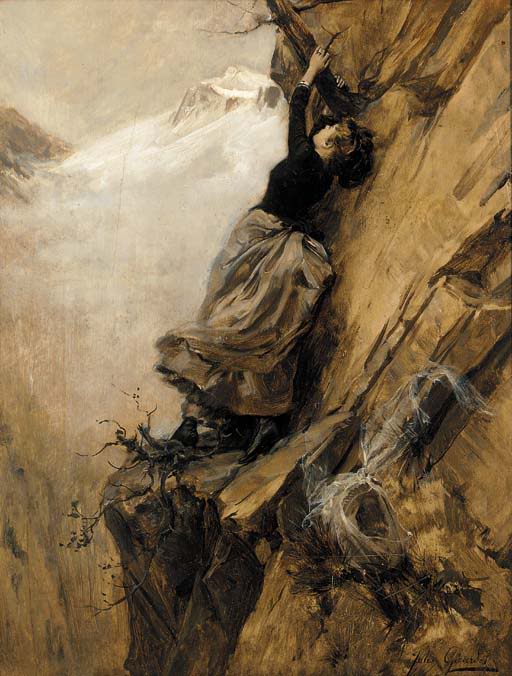 A perilous climb, vintage artwork by Jules Girardet, 12x8" (A4) Poster