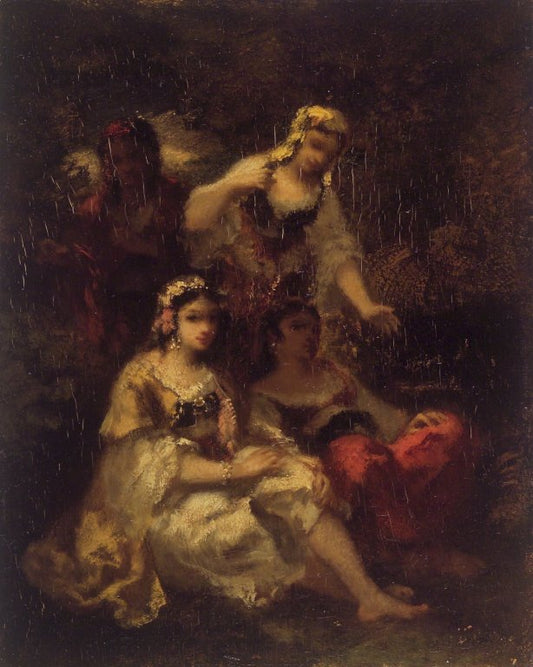 Four Spanish Maidens, vintage artwork by Narcisse Dìaz de la Peña, A3 (16x12") Poster Print