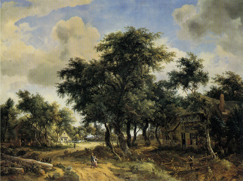 A Village Street with Trees, vintage artwork by Meindert Hobbema, 12x8" (A4) Poster