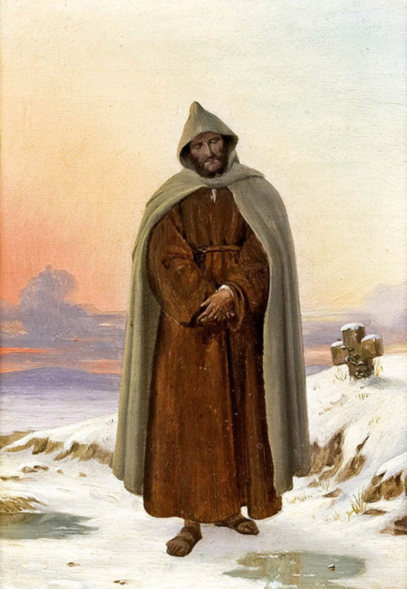 Monk in Winter Landscape, vintage artwork by Carl Gustav Carus, A3 (16x12") Poster Print