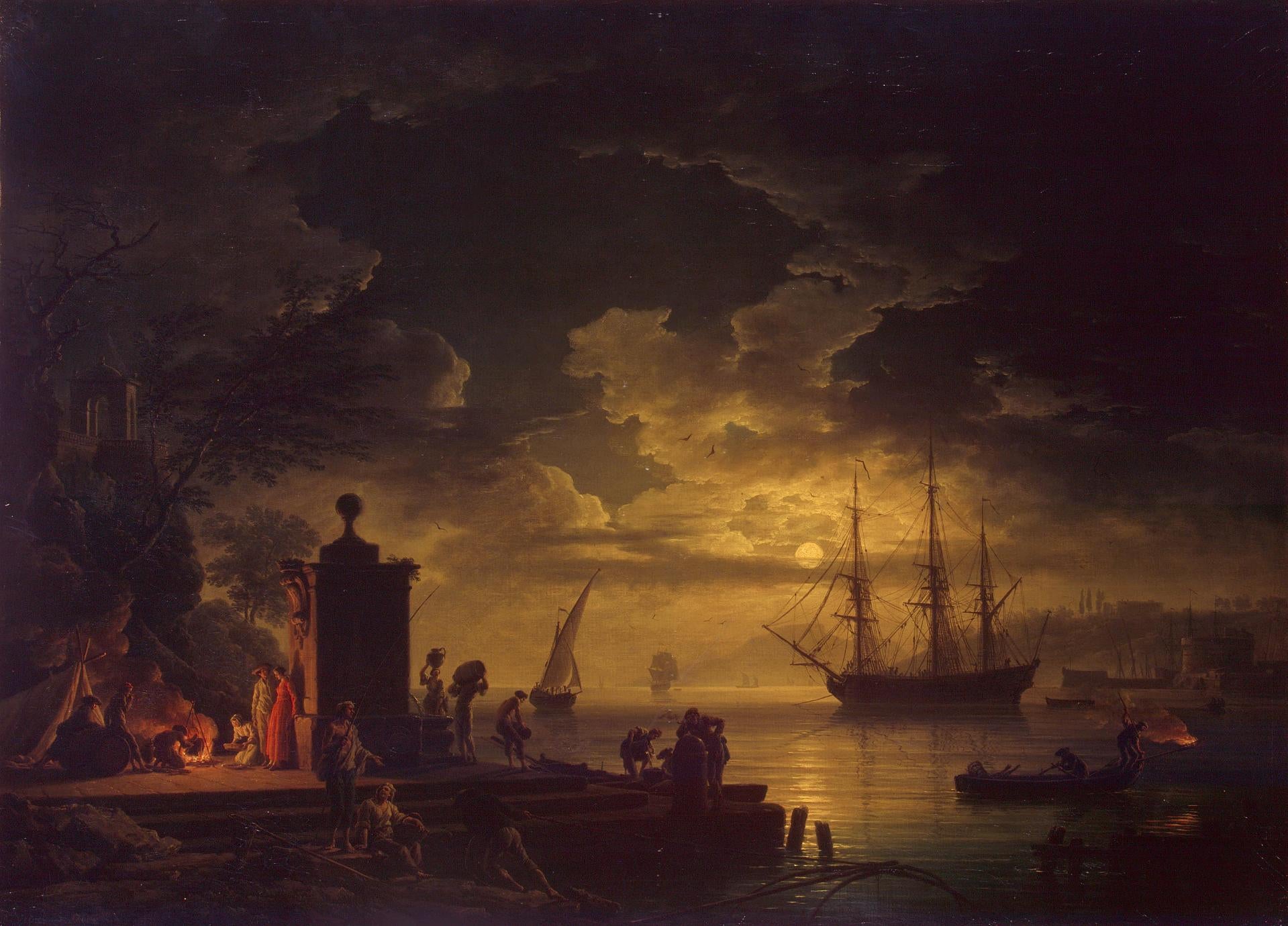 Moonlit Scene in the Environs of Citta Nuova in Illyria, vintage artwork by Claude-Joseph Vernet, 12x8" (A4) Poster