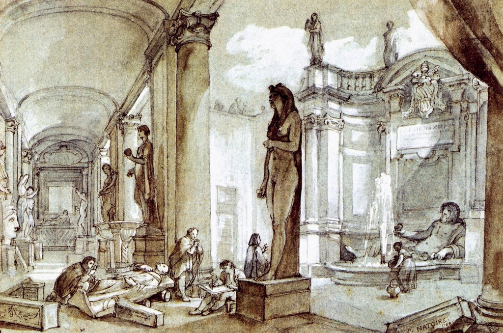 Artists Drawing in the Internal Courtyard of the Capitoline Museum, Rome, vintage artwork by Charles-Joseph Natoire, 12x8" (A4) Poster