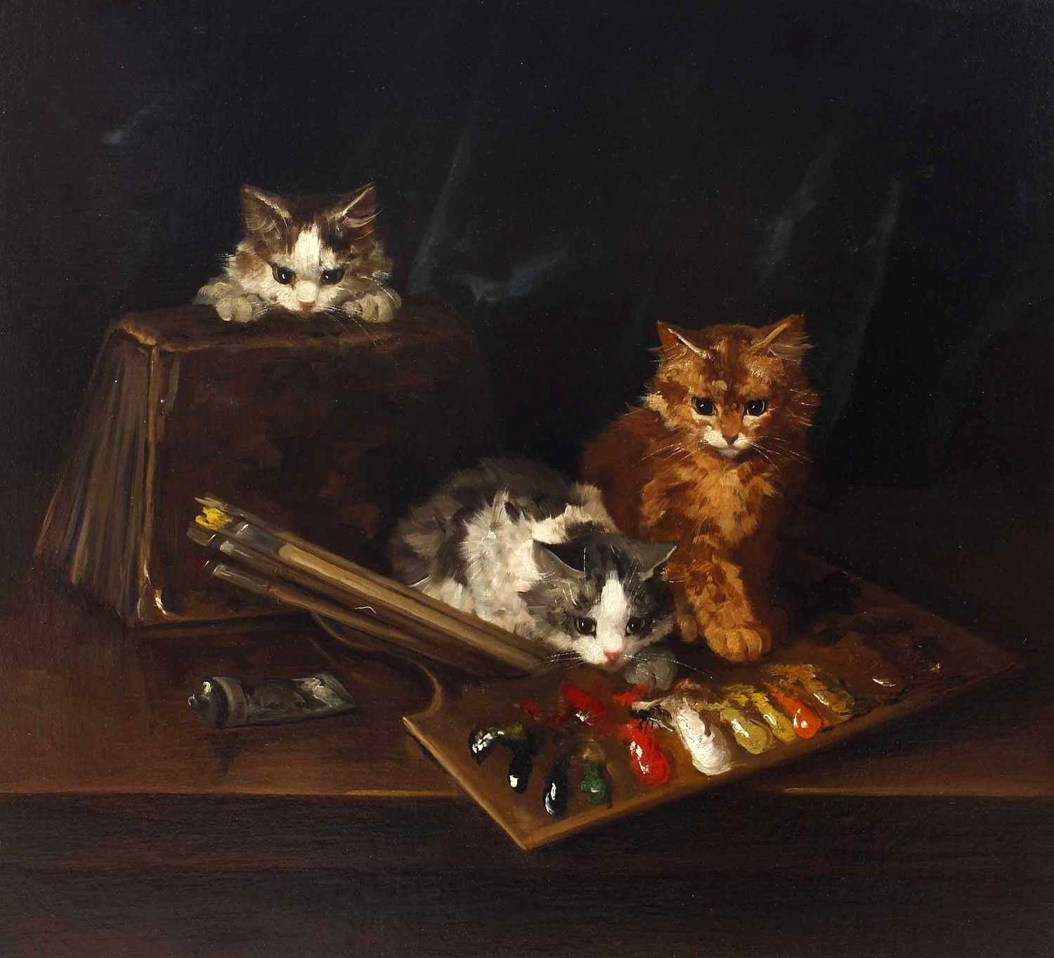 drei katzchen im atelier by Alfred Brunel de Neuville,A3(16x12")Poster