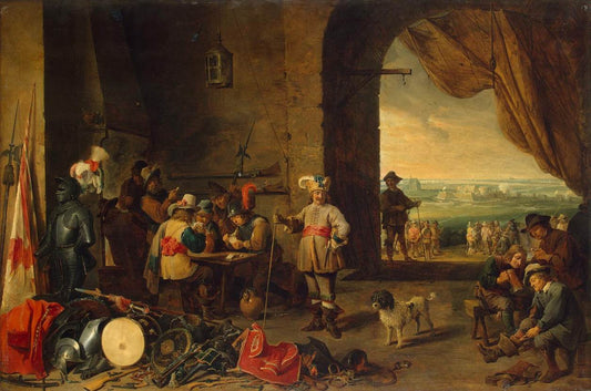 A Guardroom, vintage artwork by David Teniers (II), 12x8" (A4) Poster