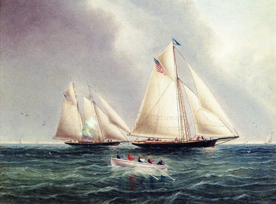 American Racing Yachts, Racing off the East End of Long Island, vintage artwork by James E. Buttersworth, A3 (16x12") Poster Print