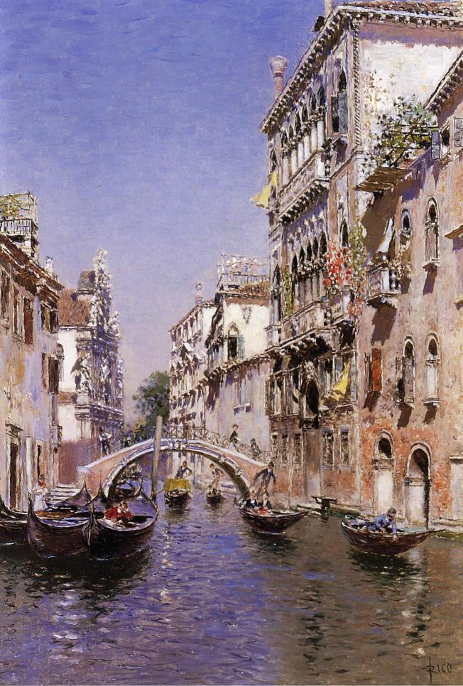The Sunny Canal, vintage artwork by Martin Rico y Ortega, 12x8" (A4) Poster