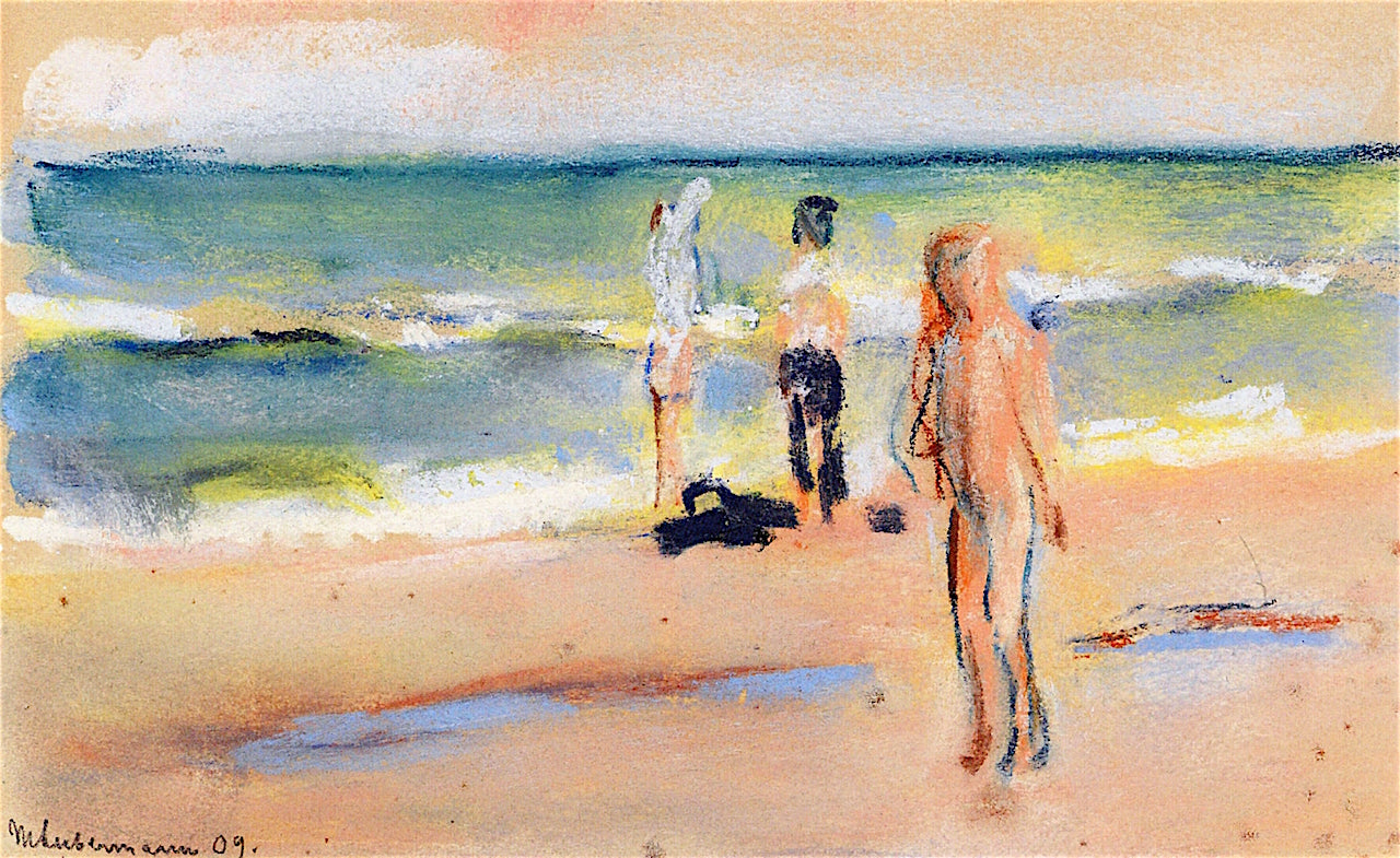 Bathing at the Beach, vintage artwork by Max Liebermann, 12x8" (A4) Poster