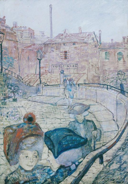 Sunday Afternoon in Como, vintage artwork by Lajos Gulácsy, 12x8" (A4) Poster