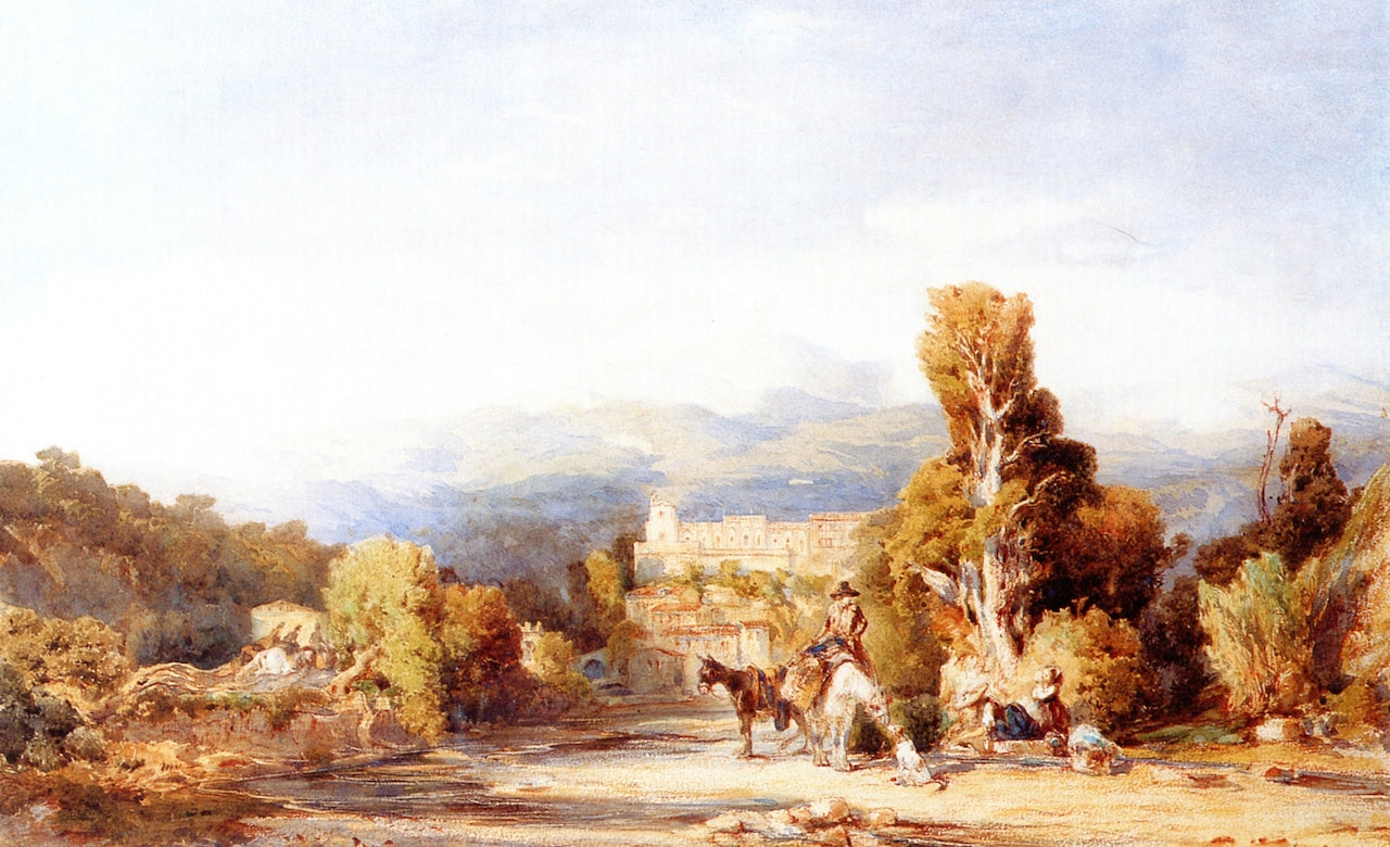 Paysage aux environs de Nice, vintage artwork by Felix-Francois-Georges-Philbert Ziem, 12x8" (A4) Poster