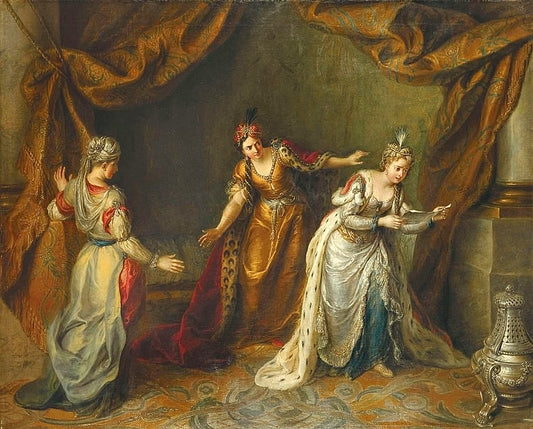 Atalide and Roxana, vintage artwork by Charles-Antoine Coypel IV, 12x8" (A4) Poster