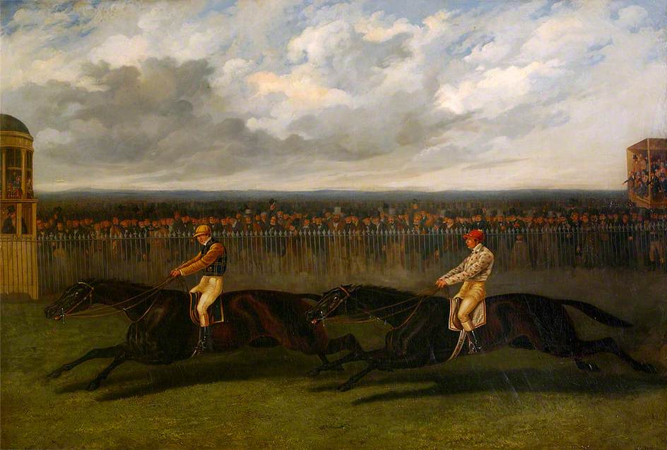 The Flying Dutchman and Voltigeur Running at York, 1851, vintage artwork by John Frederick Herring, Sr, A3 (16x12") Poster Print