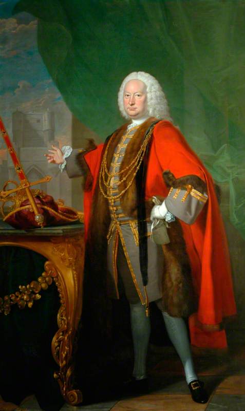 George Fox-Lane, Lord Bingley, as Lord Mayor of York in 1757, vintage artwork by Thomas Hudson, 12x8" (A4) Poster