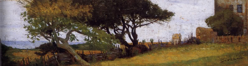 View at Castiglioncello, vintage artwork by Odoardo Borrani, 12x8" (A4) Poster