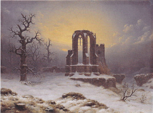 Church Ruins in the Snow, vintage artwork by Carl Hasenpflug, A3 (16x12") Poster Print