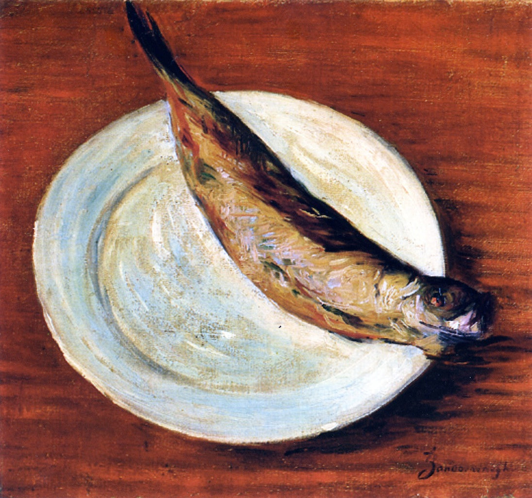 Dish with Fish, vintage artwork by Federico Zandomeneghi, 12x8" (A4) Poster