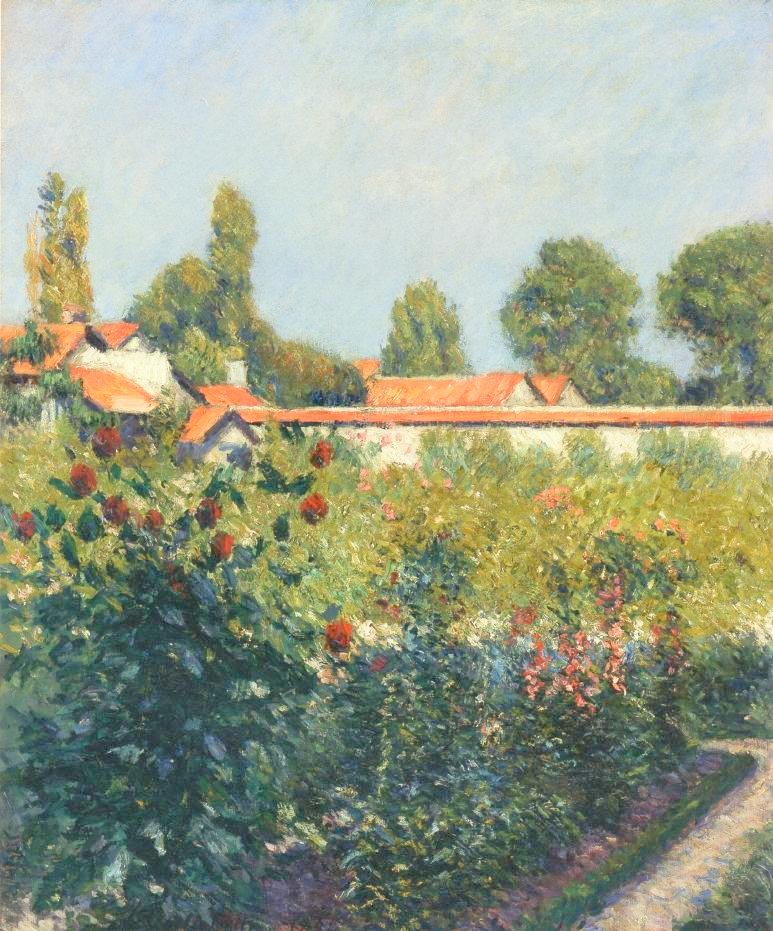 The Garden of Petit Gennevillers, the Pink Roofs, vintage artwork by Gustave Caillebotte, 12x8" (A4) Poster