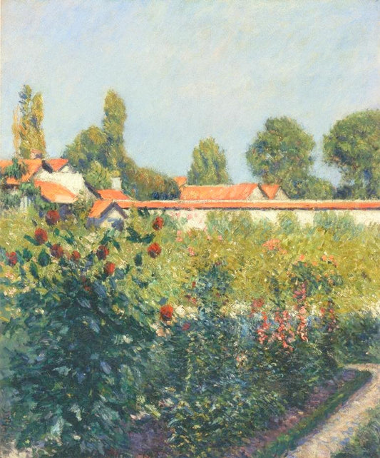 The Garden of Petit Gennevillers, the Pink Roofs, vintage artwork by Gustave Caillebotte, 12x8" (A4) Poster