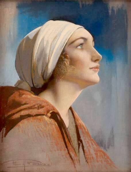 Young Woman in Profile, vintage artwork by Firmin Baes, 12x8" (A4) Poster