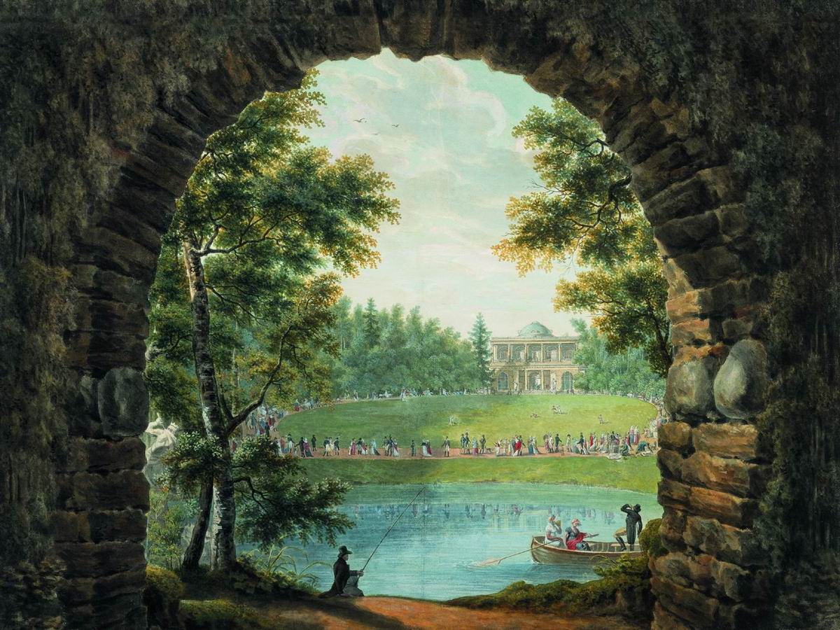 View of Count Stroganov's Summer House, vintage artwork by Stepan Galaktionov, 12x8" (A4) Poster