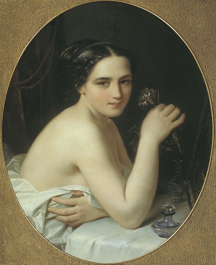 Girl with a Flower, vintage artwork by Alexei Tyranov, A3 (16x12") Poster Print