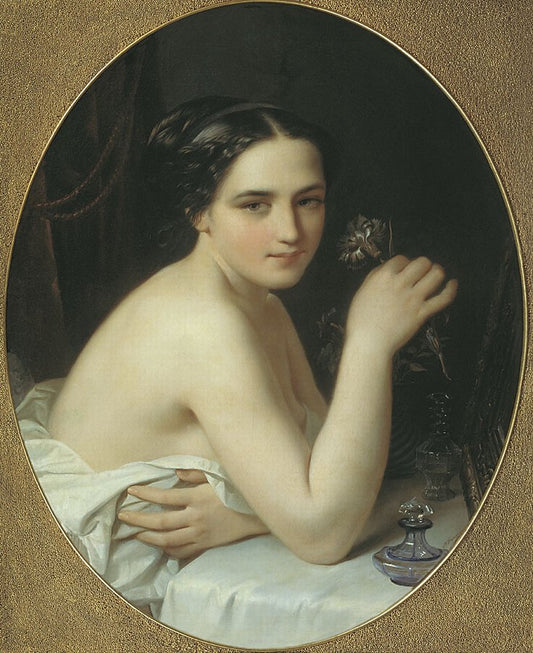 Girl with a Flower, vintage artwork by Alexei Tyranov, A3 (16x12") Poster Print