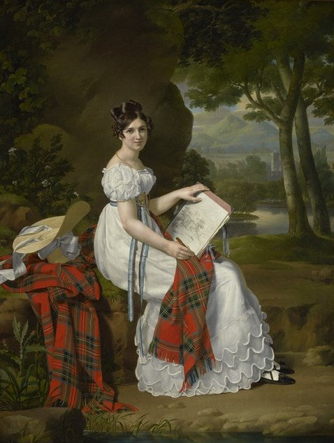 Woman Sketching in a Landscape, vintage artwork by French School 19th Century - Unknown, A3 (16x12") Poster Print