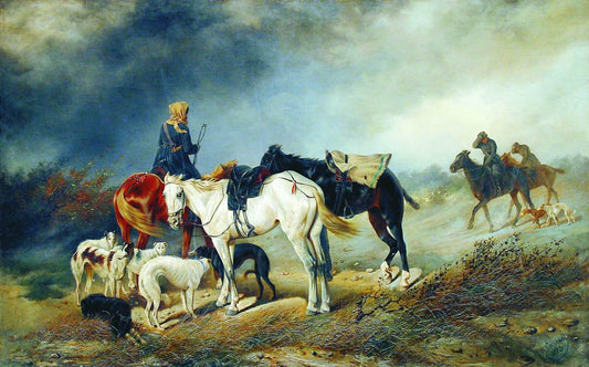 Hunters in the Steppe, vintage artwork by Nikolai Sverchkov, A3 (16x12") Poster Print