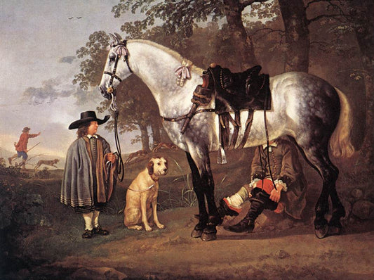 Grey Horse in a Landscape, vintage artwork by Aelbert Cuyp, 12x8" (A4) Poster