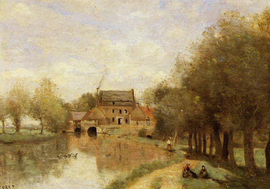 Arleux-du-Nord, the Drocourt Mill, on the Sensee, vintage artwork by Jean-Baptiste-Camille Corot, A3 (16x12") Poster Print