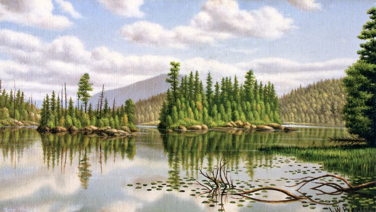 A Lake in the Adirondacks, vintage artwork by Levi Wells Prentice, 12x8" (A4) Poster