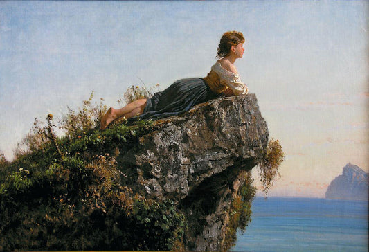 Fanciulla sulla roccia a Sorrento, vintage artwork by Filippo Palizzi, A3 (16x12") Poster Print