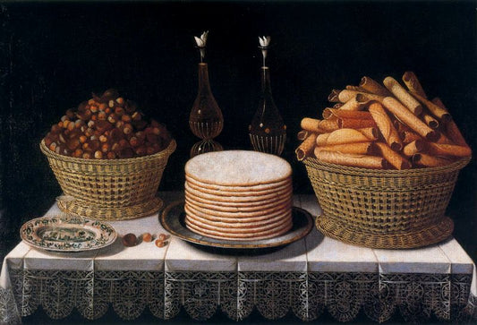 Still-life with Candy and Nuts, vintage artwork by Tomàs Yepes, 12x8" (A4) Poster