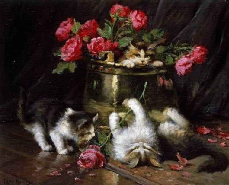 Playful Kittens by Leon-Charles Huber,A3(16x12")Poster