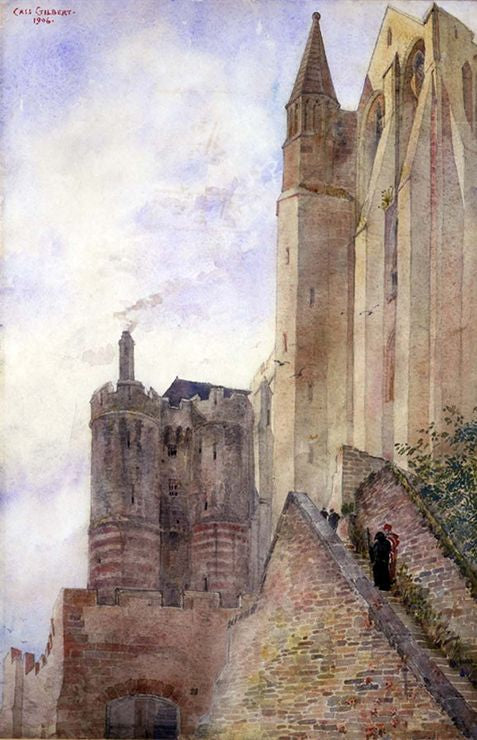 Mont Saint Michel, France, vintage artwork by Cass Gilbert, 12x8" (A4) Poster