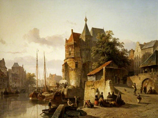 Fortified Buildings on the Banks of a Canal, vintage artwork by Cornelis Springer, A3 (16x12") Poster Print