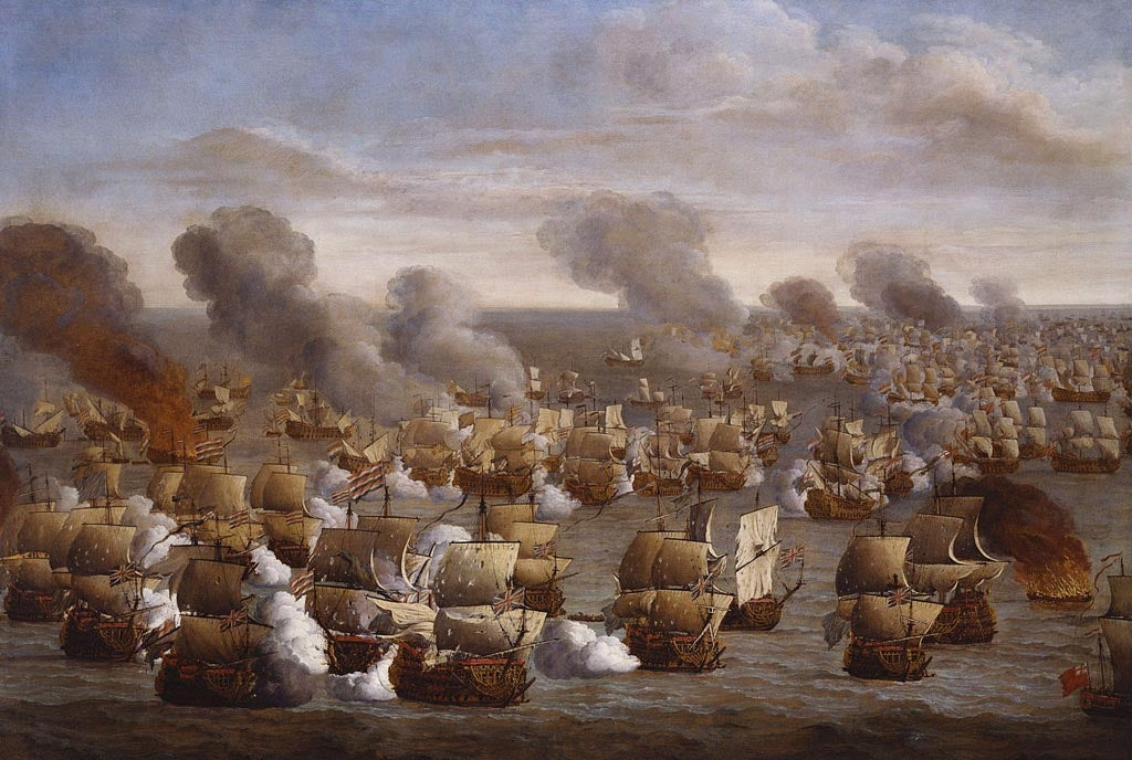 The Battle of the Texel (Kijkuin), 21 August 1673, vintage artwork by Willem van der Velde the Elder, 12x8" (A4) Poster