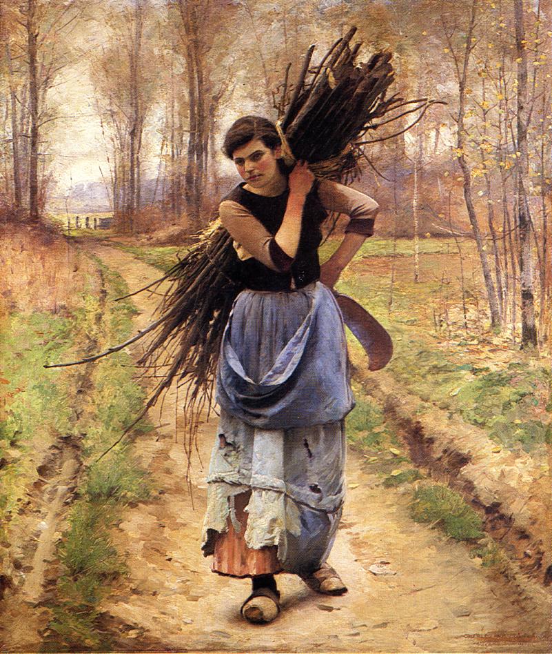 The Woodcutter's Daughter, vintage artwork by Charles Sprague Pearce, 12x8" (A4) Poster