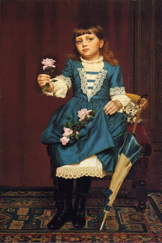 Daisy McComb Holding a Pink Rose, vintage artwork by John George Brown, 12x8" (A4) Poster