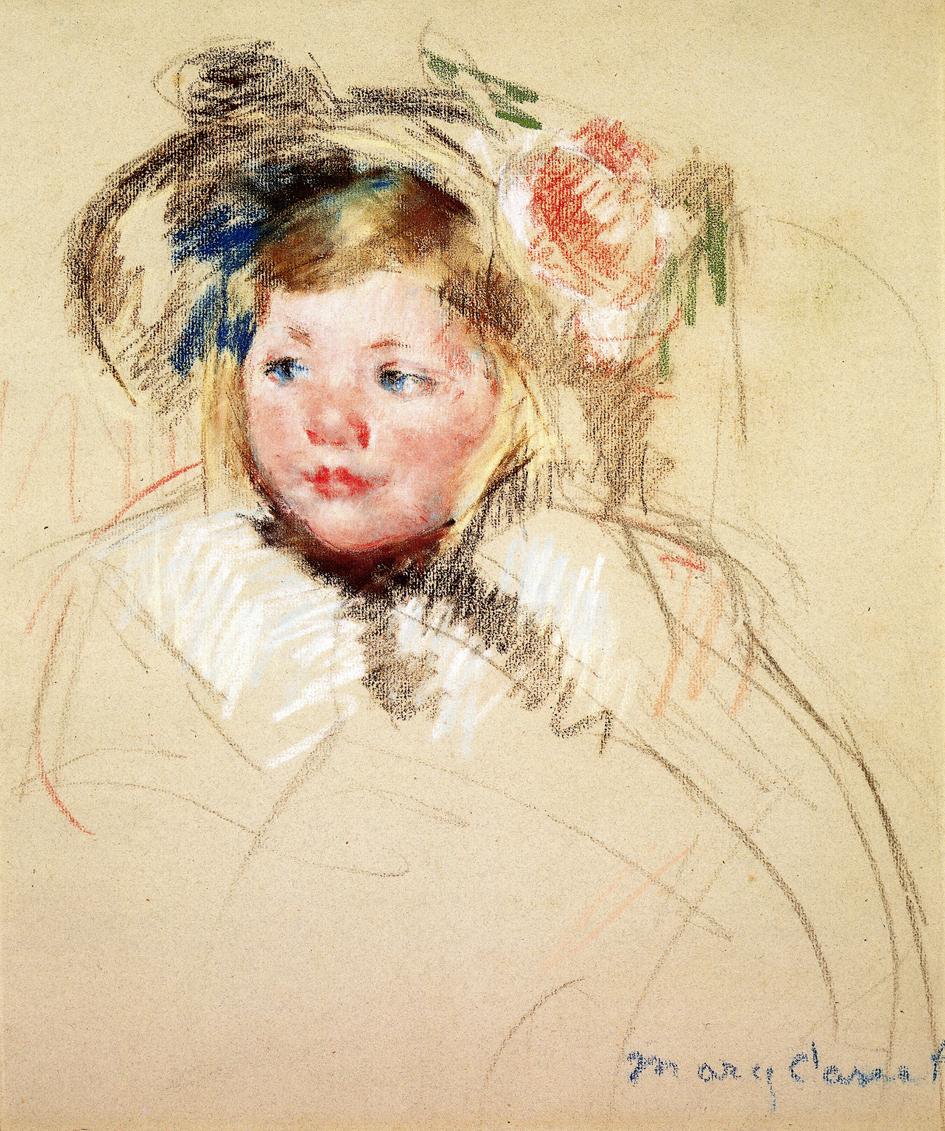 Head of Sara in a Bonnet Looking Left, vintage artwork by Mary Cassatt, 12x8" (A4) Poster