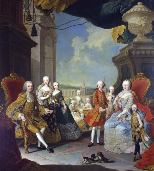 The Holy Roman Emperor, with His Wife Maria Theresa of Austria with Their Eleven Children, vintage artwork by Martin van Meytens, 12x8" (A4) Poster