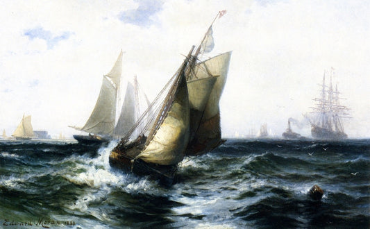 Ships in New York Harbor, vintage artwork by Edward Moran, 12x8" (A4) Poster