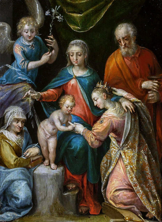 The Mystical Marriage of Saint Catherine, vintage artwork by Dirk de Quade van Ravesteyn, 12x8" (A4) Poster